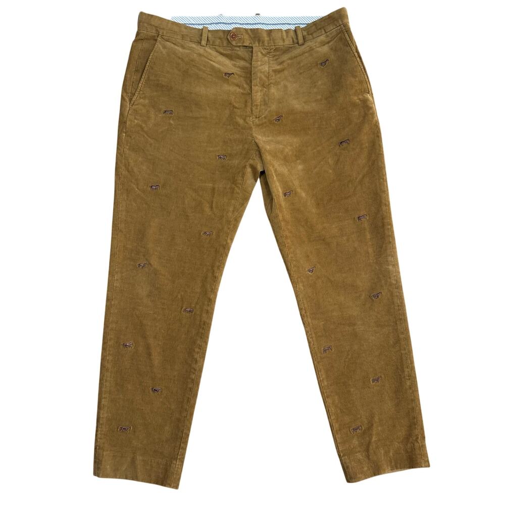 Brooks Brothers Pants Mens Milano 38x30 Brown Straight Corduroy Horse Embroidery